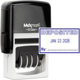 MaxMark Office Self Inking Date Stamp with Phrase Deposited - Blue Ink