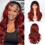 Natural Looking Headband Wig for Women Wavy Synthetic Wig with Headband Attached Shoulder Length Glueless Half Wigs for Black Wo