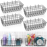 Sieral 4 Pcs Large Pegboard Baskets Set 12 x 6.5 x 4 Inch Metal Wire Shelf Baskets Peg Board Organizer Wall Mount Pegboard Bins