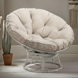 Gardenbee Papasan Chair with Cushion, 360 Swivel Base, Large Saucer, Light Grey Frame, Beige Polyester