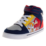Josmo Sonic The Hedgehog High Top Sneakers for Boys - Sonic Tails Shadow Knuckles Sneaker Lightweight Breathable Ankle Hightops Shoes - Blue Red (Size 1 Big Kid)