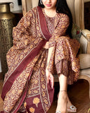 Anni Designer Women'S Rayon Blend Straight Printed Kurta With Pant & Dupatta (Maslona Maroon_Xl_Maroon_X-Large),Maroon,XL,,,