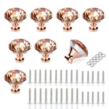 JUXYES 8 Pack 40mm Glass Crystal Cabinet Handles Knobs, Rose Gold Diamond Glass Handle Decorative Drawer Knob Modern Cupboard Do