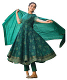 Gosriki Women'S Rayon Blend Printed Anarkali Kurta With Pant & Dupatta (Gumaro Green-Gs_S_Green_Small),Green,,B0DRNMVZTJ