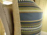Plutus Brands Plutus Chic Stripe Indigo Handmade Throw Pillow, 20 X 30 Queen, Dark Blue/Olive Green/Cream