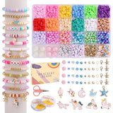 Srustepy Bracelets Making Kit,Bracelet Making Kit With Clay Beads, Letter Beads, Charms, Elastic String And Scissors, Diy Jewell