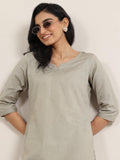 Libas Women'S Cotton Embellished Straight Kurti (29656_Grey_M)
