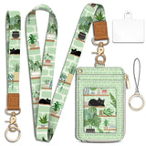 Cute Black Cat Lanyard Wallet with ID Badge Holder, Plant Shelf Small RFID Wallet Women Keychain Wristlet, Slim Credit Card Hold
