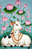 Kamadhenu Cow And Calf Wall Stickers | Pichwai Cow Posters For Wall | Aesthetic Kamdhenu Poster Cow Home Decor | Kamadhenu Wallp