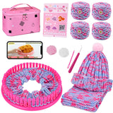 AHCo. Knitting Loom Kit for Girls Ages 6 7 8 10 11 12 - DIY Yarn Craft Set with Looms, Hooks, Storage Bag and Tools, Create Hats