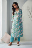 Anni Designer Women'S Cotton Blend Straight Printed Kurta With Pant & Dupatta (Made Green_M_Medium_Green),Green,M,Cotton Blend,Straight,Dupatta