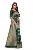 Sugathari Womens Banarasi Saree Pure Kanjivaram Silk Saree Soft New Ladies 2023 Design Wear Sarees Latest Cotton Party Sari Collections With Blouse Piece For Wedding Sadi (Sam Pari-120 Dark Green)