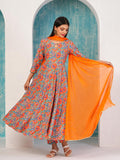 Anni Designer Women'S Rayon Blend Bagru Printed Anarkali Kurta With Pant & Dupatta (Locket-Multi-Nw_S_Mustard_Small),Mustard,S,,,