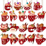 DECYOOL 50 Pieces Christmas Wooden Ornaments Hot Cocoa Blanks Pendants Unfinished Predrilled Wood Buffalo Plaid Coffee Mug Slice