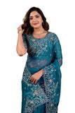 Saretra Mall Sareezaa WomenS Organza Sequin Embroidery Saree With Unstitched Blouse Piece (Rama)