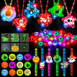HIPYGYM 100PCS Halloween Party Favors for Kids Glow in The Dark Halloween Toys Bulk Light Up Necklace Bracelet LED Rings Hallowe