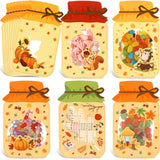 Honeydak 48 Set Autumn Mason Jar Cards Kit with 48 Clear Treat Bags & 50 Adhesive Strips, Fall DIY Craft Goodie Bags, Thanksgivi