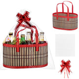 Reallnaive 24 Pcs Christmas Thanksgiving Large Bamboo Empty Gifts Basket with Handles 12 Inch Woven Empty Basket to Fill with Ri