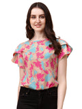 Wedani Women'S Casual Short Sleeves Round Neck Foral Regular Fit Top (X-Large Beige),Beige,XL