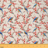 Feelyou Birds Fabric by The Yard, Farmhouse Cute Birds Floral Upholstery Fabric for Chairs, Nature Flowers Tree Branches Decorat