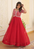 Wedani Georgette Anarkali Gown With Embroidered Top For Women (In Alpha M Regular Red),Red,M,Georgette,anarkali,