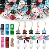 FairySandy 210 Pcs Christmas Wood Beads Snowman Beads Crafts Kits Buffalo Plaid Snowman Bead Ornament Kit Multi Colored Beads Ro