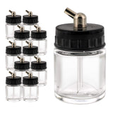 Master Airbrush (Pack of 10) TB003 Empty 3/4 Ounce (22cc) Glass Jar Bottles with 60 Down Angle Adaptor Lid Assembly Fits Sing