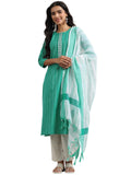 Libas Womens Woven Design Cotton Blend Straight Kurta With Trousers And Dupatta
