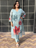 Gosriki Women'S Rayon Viscose Printed Straight Kurta With Pant (Susan Sky-Vks03-Gs_Xl_Sky Blue_X-Large),Sky Blue,,B0F6NP1GPD
