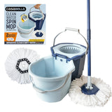 Casabella Clean Water Spin Mop System with Extra Mop Head Refill - Two-Bucket Design Mop System, Splash Guard, Built-in Measurin