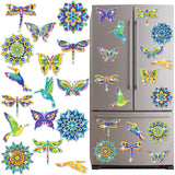 16 Pcs Summer Diamond Art Painting Magnets Butterfly Mandala Refrigerator Magnets Sticker Dragonfly Hummingbird Diamond Art Kits