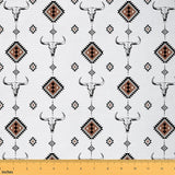 Western Fabric by The Yard,Bull Skull Decorative Fabrics,Southwest Decor Quilting Supplies for Sewing,Geometric Tribal Aztec DIY