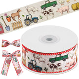 Rustic Farm Animal Wired Ribbon 1.5 Inch Cake Ribbon Barnyard Farm Cow Horse Sheep Truck Print Burlap Belt for Gifts Wrapping DI