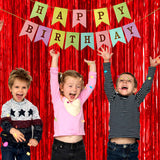 Style Secrets Amazing Must Have Birthday Combo of Banner and 2 Tinsel Metallic Fringe 3ft x 6ft for Birthday Decoration (Red)