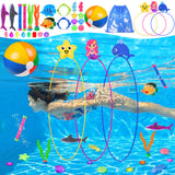 YUJUN 31 PCS Pool Diving Toys Big Rings Swim Thru Rings Pool Game Toys Summer Underwater Game with Pool Fishes Dive Sticks Gems