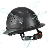 COOLJOB Full Brim Hard Hat, Vented Construction Safety Helmet OSHA Approved, 6-Point Ratchet Suspension, Type 1 Class C, Carbon