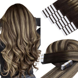 YoungSee Tape in Hair Extensions Real Human Hair Balayage Tape Extensions Human Hair Dark Brown Ombre Blonde with Brown Balayage
