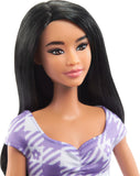 Barbie Fashionistas Doll With Curvy & Tall Frame, Wavy Black Hair Gingham Cut-Out Dress & Accessories