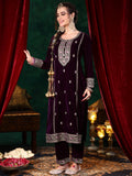 Libas Women'S Velvet Kurta Set (48817O_Burgundy Burgundy M
