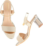 Shoetopia Women'S & Girl'S Golden Transparent Block Heels Sandals,Gold,5,B09NC1MD7Q