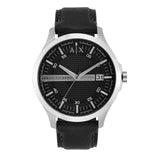 A|X ARMANI EXCHANGE Mens Stainless Steel and Leather Watch, Color: Black/Silver (Model: AX2101)