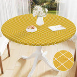 Spotjoy Round Vinyl Table Cloth 36 - 44, Waterproof Elastic Fitted Tablecloth with Flannel Backing, Plastic Table Cover for Picn