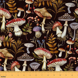 Rustic Mushroom Fabric by The Yard,Wild Plants Theme Leaves Fruits Upholstery Sewing Fabric for Home DIY Projects Gifts,Farmhous