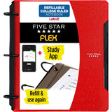 Five Star Flex Refillable Notebook + Study App, College Ruled Paper, 1 Inch TechLock Rings, Pockets, Tabs and Dividers, 200 Shee