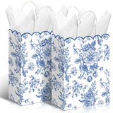 Kolldenn 24 Pcs Blue Floral Gift Bags with Handles Wildflower Party Favor Candy Treat Goodie Bags Scalloped for Birthday Decorat