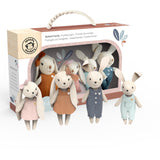 SPEEDY MONKEY Rabbit Family Set - Miniature Easter Bunny Figures with Parents & 2 Baby Rabbits - Pretend Play Doll House Family