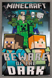 Trends International Minecraft - Beware Of The Dark Wall Poster, 34L x 22.4W, Barnwood Framed Version