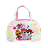 LOL Duffel Bag for Dance, Travel, Sports, or Gymnastics 18 x 9.5 x 6.5 inches, Rainbow Faux Fur