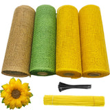 Tyoungg 4 Rolls Poly Burlap Deco Mesh 10 inches Kit for DIY Front Door Sunflower Wreath Zip Ties Chenille Stems Included (Yellow