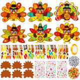 Funrous 48 Sets Thanksgiving Turkey Crafts Kit Turkey Paper Crafts DIY Make Your Own Fall Hanging Ornaments with Pompoms Diamond